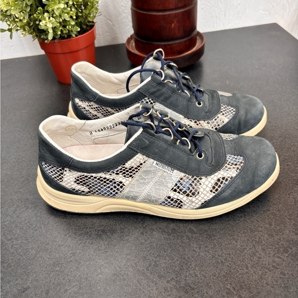 Mephisto RunOff Women's 6.5 Sneakers Blue Silver Snake Print Air Jet Shoes